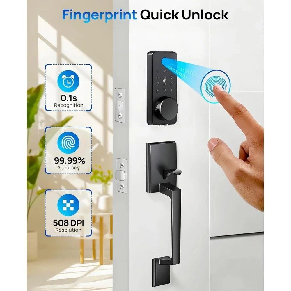 WiFi Smart Keyless Fingerprint Entry Door Lock Handle Set APP‎